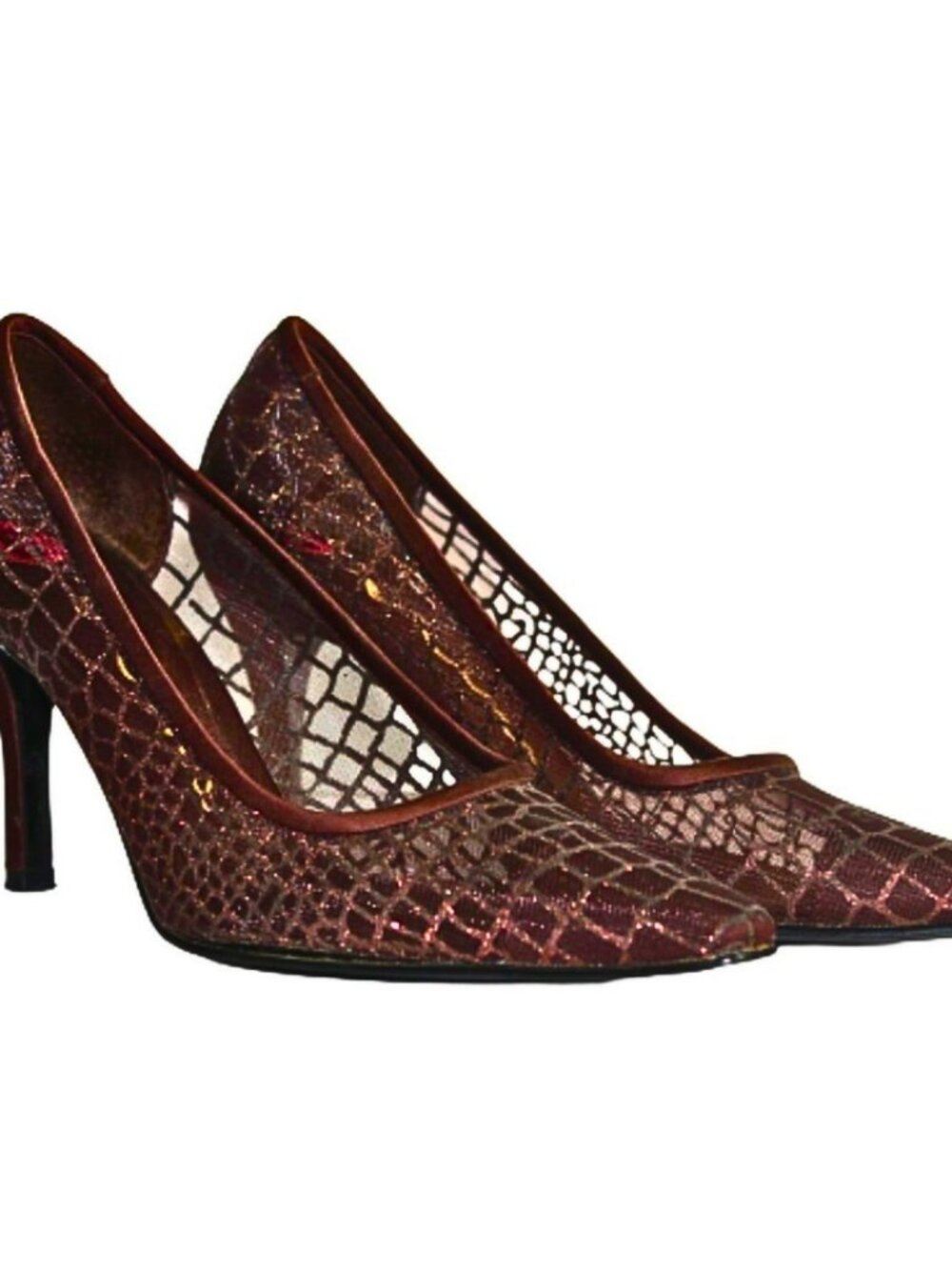 Mina Brown Bronze Lace Satin Stiletto Heel Pumps Women’s Size 6